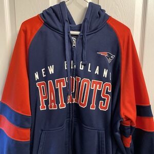 NFL New England Patriots Men's Hands High Full Zip Hoodie Sweatshirt Blue&Red XL